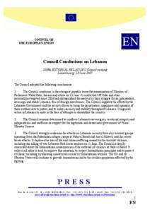 EN  COUNCIL OF THE EUROPEAN UNION  Council Conclusions on Lebanon