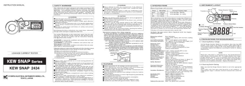 INSTRUCTION MANUAL  This instrument has been designed and tested according to IEC Publication 61010: Safety Requirements for Electronic Measuring Apparatus. This instruction manual contains warnings and safety rules whic