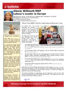 e-bulletin  March 2011 Glenis Willmott MEP Labour’s Leader in Europe