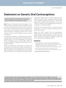 SOGC POLICY STATEMENT SOGC Policy Statement No. 205, March[removed]Statement on Generic Oral Contraceptives