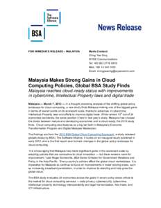 News Release FOR IMMEDIATE RELEASE – MALAYSIA Media Contact: Ching Yee Sing WYSE Communications