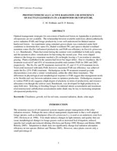 AFTA 2005 Conference Proceedings  PHOTOSYNTHETICALLY ACTIVE RADIATION USE EFFICIENCY OF DACTYLIS GLOMERATA IN A HARDWOOD SILVOPASTURE. C. M. Feldhake and D. P. Belesky