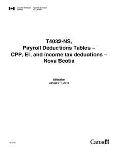 T4032-NS, Payroll Deductions Tables – CPP, EI, and income tax deductions – Nova Scotia  Effective