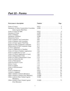 Part 22 - Forms  Form name or description Number