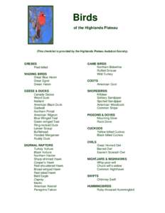 Birds of the Highlands Plateau (This checklist is provided by the Highlands Plateau Audubon Society).  GREBES