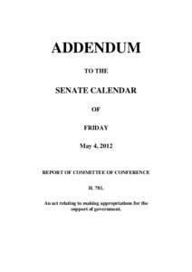 ADDENDUM TO THE SENATE CALENDAR OF FRIDAY