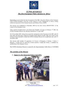 United Nations Organization Stabilization Mission in the Democratic Republic of the Congo / Common Security and Defence Policy missions of the European Union / Democratic Republic of the Congo / Africa / Kinshasa