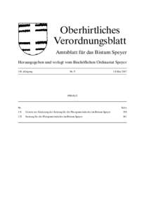 Oberhirtliches Verordnungsblatt Amtsblatt für das Bistum Speyer