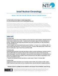 Israel Nuclear Chronology[removed] | 2006 | 2005 | [removed] | [removed] | [removed] | [removed] | [removed]Last update: April 2008