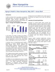 New Hampshire Behavioral Risk Factor Surveillance System Aging & Health in New Hampshire, May[removed]Issue Brief Introduction In 2005, one third of NH’s population was aged 50