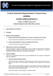 Far North Queensland Regional Organisation of Councils  Far North Queensland Regional Roads & Transport Group AGENDA TECHNICAL COMMITTEE MEETING No.72