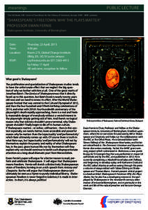 meanings									PUBLIC LECTURE The UQ Node, ARC Centre of Excellence for the History of Emotions, Europe[removed]presents “SHAKESPEARE’S FREETOWN: WHY THE PLAYS MATTER” PROFESSOR EWAN FERNIE Shakespeare Instit