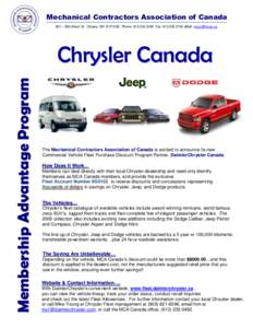 Mechanical Contractors Association of Canada 601 – 280 Albert St., Ottawa, ON K1P 5G8 Phone: [removed]Fax: [removed]eMail: [removed] Membership Advantage Program  Chrysler Canada