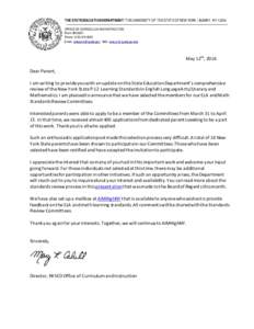 THE STATE EDUCATION DEPARTMENT / THE UNIVERSITY OF THE STATE OF NEW YORK / ALBANY, NYOFFICE OF CURRICULUM AND INSTRUCTION Room 860 EBA Phone: (E-mail: ; Web: www.p12.nysed.gov/ciai