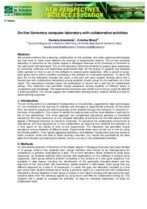 On-line Genomics computer laboratory with collaborative activities 1,2 Daniela Amendola1, Cristina Miceli2 Scuola di Bioscienze e Medicina Veterinaria, Università degli Studi di Camerino (Italy) 1