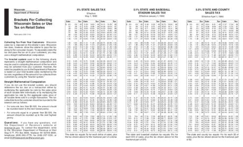 July 2014 Pub 229 Brackets for Collecting Wisconsin Sales and Use Tax on Retail Sales