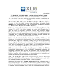 XLRI holds its 'JRD Ethics Oration 2012'