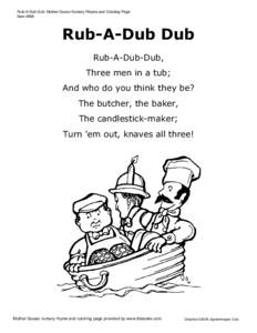 Rub-A-Dub Dub - Mother Goose Nursrey Rhyme and coloring page