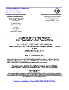 STATE OF CALIFORNIA – GOVERNMENT OPERATIONS AGENCY  GOVERNOR EDMUND G. BROWN JR. BUILDING STANDARDS COMMISSION 2525 Natomas Park Drive, Suite 130