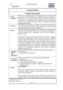 Uncontrolled When Printed  Academic Policy Student Orientation 1. Policy Statement