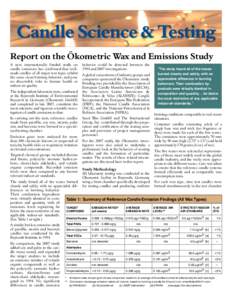 Candle Science & Testing Report on the Ökometric Wax and Emissions Study A new, internationally funded study on candle emissions has confirmed that wellmade candles of all major wax types exhibit the same clean burning 