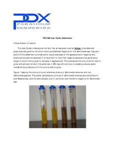 PDX-SIB User Guide Addendum Interpretation of results The User Guide underscores the fact that all samples must be Yellow to be deemed presumptively positive. All other colors are deemed negative for the Salmonella spp. 