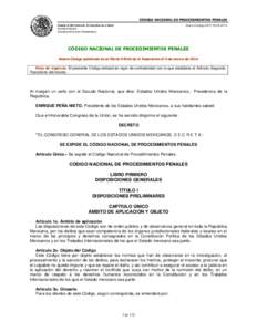 CÓDIGO NACIONAL DE PROCEDIMIENTOS PENALES CÁMARA DE DIPUTADOS DEL H. CONGRESO DE LA UNIÓN Nuevo Código DOFSecretaría General