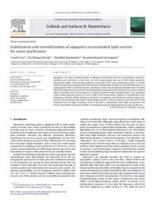 Stabilization and immobilization of aquaporin reconstituted lipid vesicles for water purification