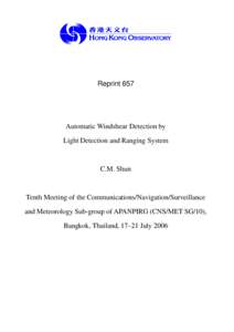 Reprint 657  Automatic Windshear Detection by Light Detection and Ranging System  C.M. Shun