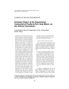 YALE JOURNAL OF BIOLOGY AND MEDICINE[removed]), pp[removed]Copyright © 2002. All rights reserved. CLASSICS OF BIOLOGY AND MEDICINE  Summary Report of the Experiments