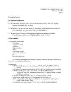 Procedural Section - Radiometric Method uesd to Measure Cholinesterase