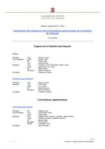 Session ordinaire[removed]Composition des Organes et des Commissions parlementaires de la Chambre