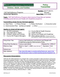 Children, Adults, and Families  Policy Transmittal Number: SS-PT[removed]Revised