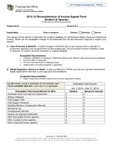 FA PJ Student Estimated Inc / PAPLISReconsideration of Income Appeal Form Student (& Spouse)