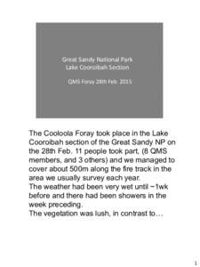 Great Sandy National Park Lake Cooroibah Section QMS Foray 28th Feb[removed]The Cooloola Foray took place in the Lake Cooroibah section of the Great Sandy NP on