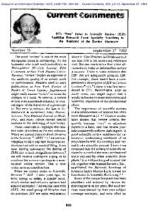 Essays of an Information Scientist, Vol:5, p[removed], [removed]Current Contents, #39, p.5-12, September 27, 1982 HI’s “New” Index to Scientific Reviews (ISR): Applying Research Front Specialty Searching to