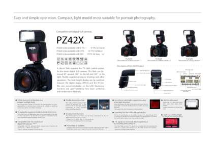Easy and simple operation. Compact, light model most suitable for portrait photography.  Compatible with digital SLR cameras. PZ42X