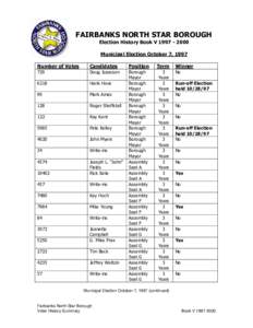 FAIRBANKS NORTH STAR BOROUGH Election History Book V[removed]Municipal Election October 7, 1997 Number of Votes  Candidates