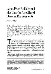 Asset Price Bubbles and the Case for Asset-Based Reserve Requirements  Asset Price Bubbles and the Case for Asset-Based Reserve Requirements Thomas Palley