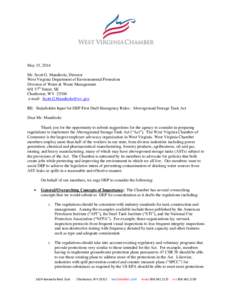 May 15, 2014 Mr. Scott G. Mandirola, Director West Virginia Department of Environmental Protection Division of Water & Waste Management 601 57th Street, SE Charleston, WV 25304