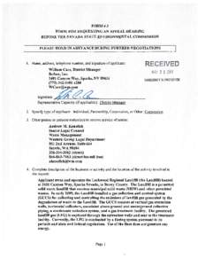 FORM #3 FORM FOR REQUESTING AN APPEAL HEARING BEFORE THE NEVADA STATE ENVIRONMENTAL COMMISSION PLEASE HOLD IN ABEYANCE DURING FURTHER NEGOTIATIONS  1. Name, address, telephone number, and signature of applicant: