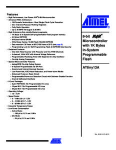 Features • High Performance, Low Power AVR® 8-Bit Microcontroller • Advanced RISC Architecture •