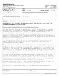 State of California Franchise Tax Board-Legislative Services Bureau PO Box 1468 Sacramento, CA[removed]Legislative Change No.