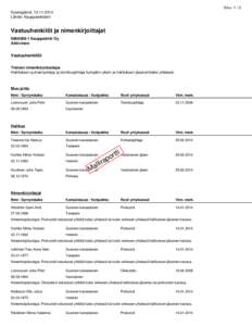 Sivu: 1 / 2 Kyselypäivä: [removed]Lähde: Kaupparekisteri Vastuuhenkilöt ja nimenkirjoittajat[removed]Kauppalehti Oy