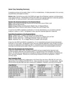 Asian Carp Sampling Summary A sampling summary for the week of May 14, 2012 is included below. All data presented in this summary are preliminary and subject to revision. Bottom Line: Monitoring occurred in the CAWS and 