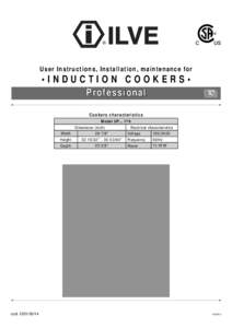 User Instructions, Installation, maintenance for  •INDUCTION COOKERS• P ro fe s s i o n a l Professional