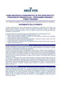 PIANO INDIVIDUALE PENSIONISTICO DI TIPO ASSICURATIVO PROGRESSIVE PENSION PLAN - PROGRAMMA DINAMICO FONDO PENSIONE Forma pensionistica complementare individuale attuata mediante contratto di Assicurazione sulla vita (art.