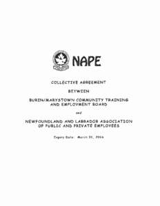 NAPE COLLECTIVE AGREEMENT BETWEEN BURIN/MARYSTOWN COMMUNITY TRAINING AND EMPLOYMENT BOARD and