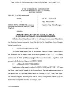 Case: 1:13-cv[removed]Document #: 43 Filed: [removed]Page 1 of 4 PageID #:317  IN THE UNITED STATES DISTRICT COURT FOR THE NORTHERN DISTRICT OF ILLINOIS EASTERN DIVISION LESLIE S. KLINGER, an individual,