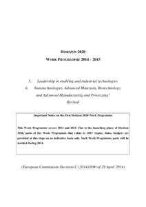 HORIZON 2020 WORK PROGRAMME 2014 – [removed]ii.